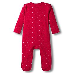 Babyhug Cotton Knit Full Sleeves Footed Sleep Suit With Polka Dot & Bow Print - Red