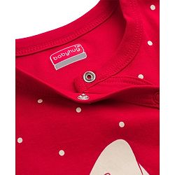 Babyhug Cotton Knit Full Sleeves Footed Sleep Suit With Polka Dot & Bow Print - Red