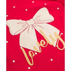 Babyhug Cotton Knit Full Sleeves Footed Sleep Suit With Polka Dot & Bow Print - Red