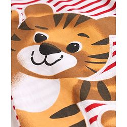 Babyhug Cotton Knit Full Sleeves Striped Footed Sleepsuit WIth Lion Graphics & Applique - Red
