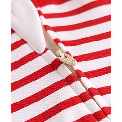 Babyhug Cotton Knit Full Sleeves Striped Footed Sleepsuit WIth Lion Graphics & Applique - Red