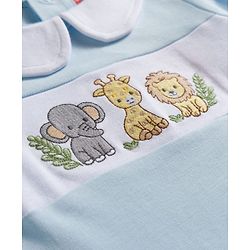 Babyhug Cotton Knit Full Sleeves Footed Sleepsuit With Animal Embroidery - Blue