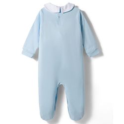 Babyhug Cotton Knit Full Sleeves Footed Sleepsuit With Animal Embroidery - Blue