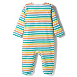 Babyhug Cotton Knit Full Sleeves Striped Sleep Suit with Bear Patch - Multicolor
