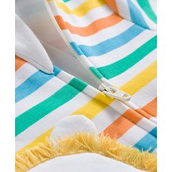 Babyhug Cotton Knit Full Sleeves Striped Sleep Suit with Bear Patch - Multicolor