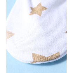 Babyhug 100% Cotton Knit Star Print Mittens and Booties - White