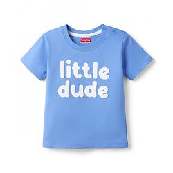 Kookie Kids Single Jersey Knit Half Sleeves T-Shirt & Shorts Set with Little Dude Print - Blue