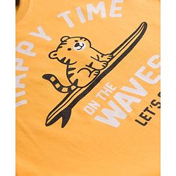 Babyhug Slub Jersey Knit Half Sleeves T-Shirt & Shorts Set with Text Print - Yellow & Olive Green