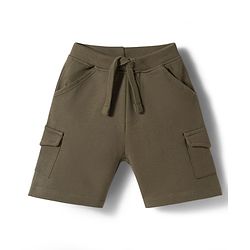 Babyhug Slub Jersey Knit Half Sleeves T-Shirt & Shorts Set with Text Print - Yellow & Olive Green