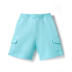 Babyhug Single Jersey Knit Half Raglan Sleeves T-Shirt & Shorts Set with Play Time Print - Aqua Blue