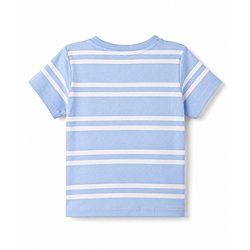 Babyhug 100% Cotton Single Jersey Knit Half Sleeves Striped T-Shirt & Shorts Set With Animal Print - Blue