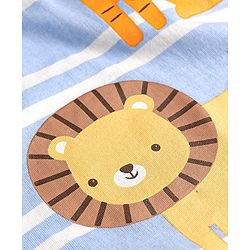 Babyhug 100% Cotton Single Jersey Knit Half Sleeves Striped T-Shirt & Shorts Set With Animal Print - Blue