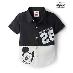 Babyhug Disney Poplin Woven Half Sleeves Cut & Sew Shirt with Mickey Mouse Graphics - Black