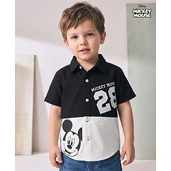 Babyhug Disney Poplin Woven Half Sleeves Cut & Sew Shirt with Mickey Mouse Graphics - Black