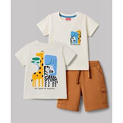Babyhug Single Jersey Knit Half Sleeves T-Shirt & Shorts Set With Front & Back Animal Print - Multicolor