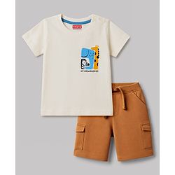 Babyhug Single Jersey Knit Half Sleeves T-Shirt & Shorts Set With Front & Back Animal Print - Multicolor