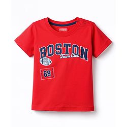 Kookie Kids Single Jersey Knit Half Sleeves T-Shirt & Shorts Set with Boston Print - Navy Blue