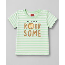 Kookie Kids 100% Cotton Interlock Knit Half Sleeves Striped T-Shirt & Shorts Set With Animal Print - Multicolor