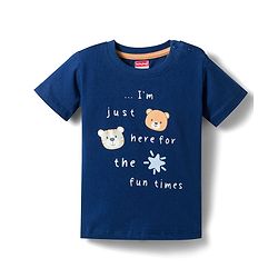Babyhug Slub Jersey Knit Half Sleeves Animal Printed T-Shirt & Shorts Set - Navy Blue