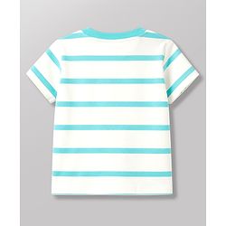 Babyhug 100% Cotton Single Jersey Knit Half Sleeves Striped T-Shirt & Shorts Set With Animal Print - Aqua Blue