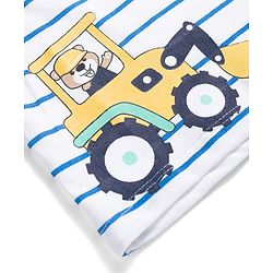 Kookie Kids 100% Cotton Single Jersey Knit Half Sleeves Striped T-Shirt & Shorts With JCB Print - Blue