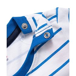 Kookie Kids 100% Cotton Single Jersey Knit Half Sleeves Striped T-Shirt & Shorts With JCB Print - Blue