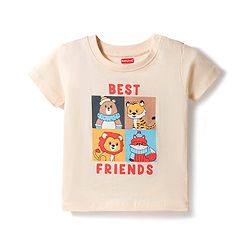 Babyhug Single Jersey Knit Half Sleeves T-Shirt & Shorts Set with Animal Print - Rust Orange