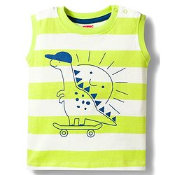 Babyhug Single Jersey Knit Sleeveless Striped Dino Printed Tank T-Shirt & Shorts Set - Multicolor