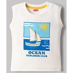 Babyhug Single Jersey Knit Sleeveless T-Shirt & Shorts Set With Sailboat Print - White & Blue