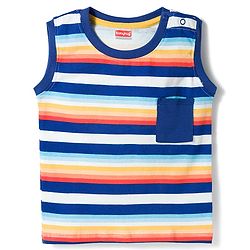 Kookie Kids Single Jersey Knit Sleeveless Striped T-Shirt & Shorts Set - Yellow & Navy Blue
