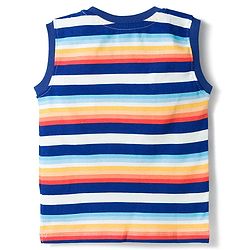 Kookie Kids Single Jersey Knit Sleeveless Striped T-Shirt & Shorts Set - Yellow & Navy Blue