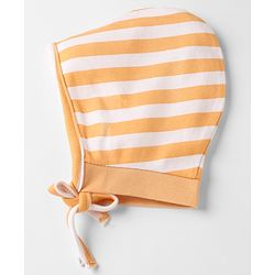 Babyhug 100% Cotton Interlock Knit Striped Caps with Giraffe Lion Elephant Pack of 2 Light Orange Light Green - Diameter 10 cm