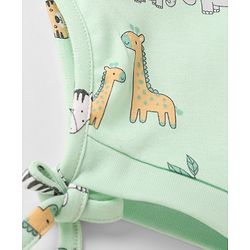 Babyhug 100% Cotton Interlock Knit Striped Caps with Giraffe Lion Elephant Pack of 2 Light Orange Light Green - Diameter 10 cm
