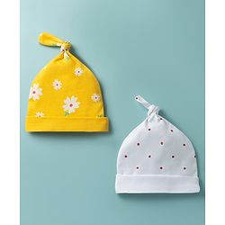 Babyhug 100% Cotton Knit Caps with Floral & Polka Dot Print Pack of 2 Multicolor - Diameter 21 cm