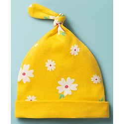 Babyhug 100% Cotton Knit Caps with Floral & Polka Dot Print Pack of 2 Multicolor - Diameter 21 cm
