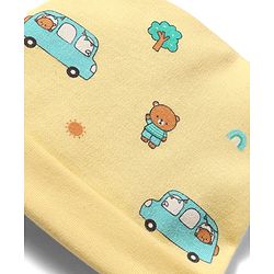 Babyhug 100% Cotton Knit Star & Vehicles Printed Caps Pack Of 2 - Diameter 9 cm