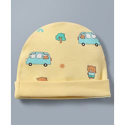 Babyhug 100% Cotton Knit Star & Vehicles Printed Caps Pack Of 2 - Diameter 9 cm