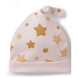 Babyhug 100% Cotton Knit Caps with Star Print Pack of 2 Multicolor - Diameter 9.5 cm