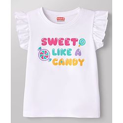 Babyhug Cotton Knit Half  Sleeves T-Shirt & Capri Night-Suit With Text & Polka Dots - White & Yellow