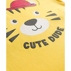 Babyhug Cotton Knit Full Sleeves T-Shirt & Shorts Night Suit With Tiger Print - Yellow