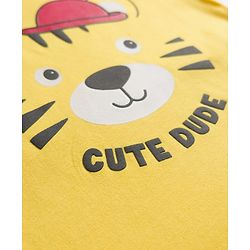 Babyhug Cotton Knit Full Sleeves T-Shirt & Shorts Night Suit With Tiger Print - Yellow