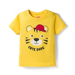 Babyhug Cotton Knit Full Sleeves T-Shirt & Shorts Night Suit With Tiger Print - Yellow