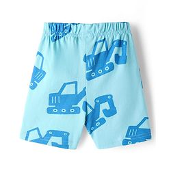 Babyhug Cotton Knit Half  Sleeves T-Shirt & Shorts Co-ord Night Suit With Vehicle Print - Blue
