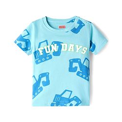 Babyhug Cotton Knit Half  Sleeves T-Shirt & Shorts Co-ord Night Suit With Vehicle Print - Blue