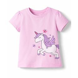 Babyhug Cotton Knit Half  Sleeves T-Shirt & Shorts Night Suit With Unicorn & Star Print - Pink