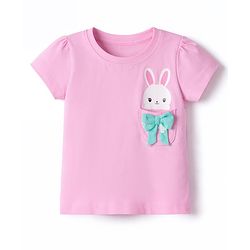Babyhug Cotton Knit Half  Sleeves T-Shirt & Shorts Night-Suit With Bunny & Heart Print - Pink & Blue