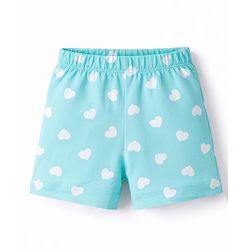 Babyhug Cotton Knit Half  Sleeves T-Shirt & Shorts Night-Suit With Bunny & Heart Print - Pink & Blue