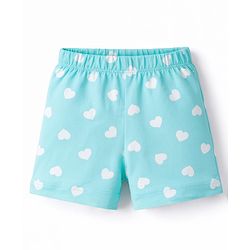 Babyhug Cotton Knit Half  Sleeves T-Shirt & Shorts Night-Suit With Bunny & Heart Print - Pink & Blue