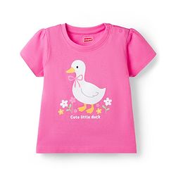 Babyhug Cotton Knit Half  Sleeves T-Shirts & Short Night Suit with Duck Print - Pink