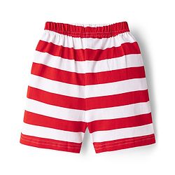 Babyhug Cotton Knit Half  Sleeves T-Shirt & Striped Shorts Night-Suit With Text Print - Red